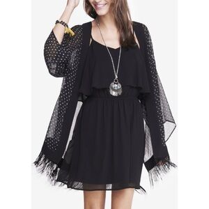 EXPRESS Black Semi-Sheer Fringe Open Front Kimono Top One Size
